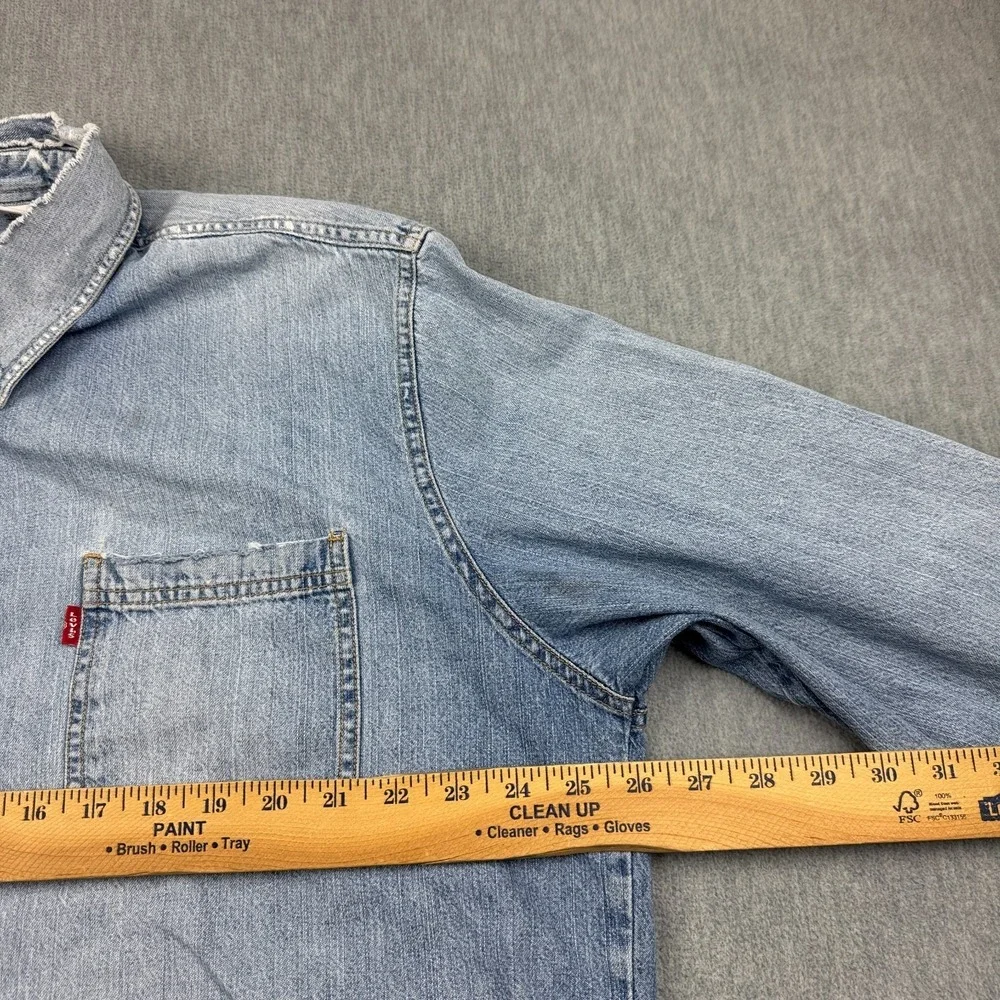 Vintage Levis Shirt Men 2XL XXL Blue Denim Metal Button Up Cotton  Western Rodeo